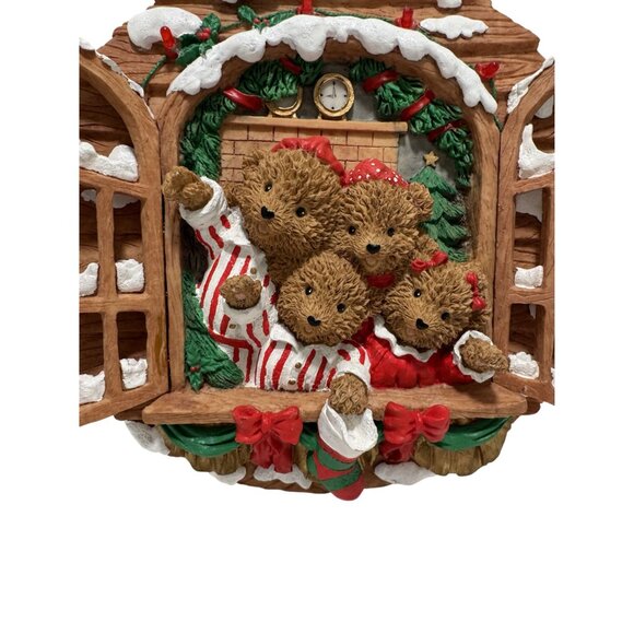 Vintage Musical Light Up Christmas Teddy Bear Family Wall Hanging - Picture 3 of 4